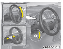 Regulagem de altura e profundidade do volante (se equipado)