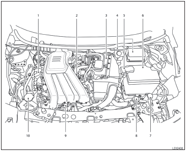 Locais de Verificação do compartimento do motor 1. 0L